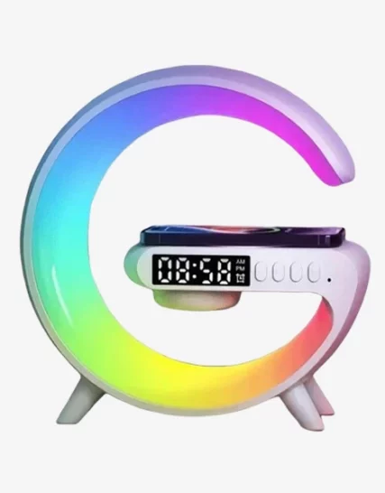 Haut-parleur Bluetooth intelligent Rechargeable - Réveil - Chargeur Sans Fil avec 15 W - Veilleuse LED RGB