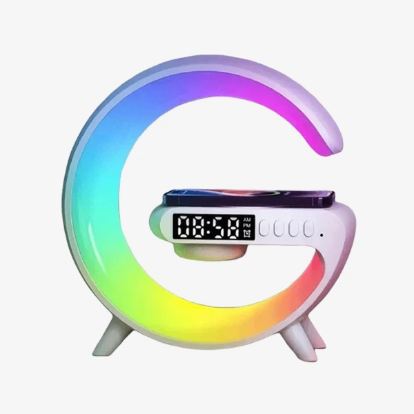 Haut-parleur Bluetooth intelligent Rechargeable - Réveil - Chargeur Sans Fil avec 15 W - Veilleuse LED RGB