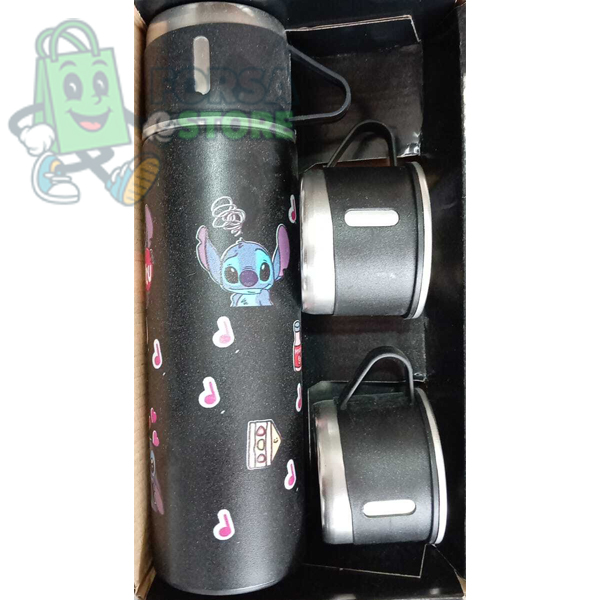 Ensemble de 2 tasses isothermes Stitch en acier inoxydable (Noir)