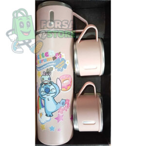 Ensemble de 2 tasses isothermes Stitch en acier inoxydable (rose clair)
