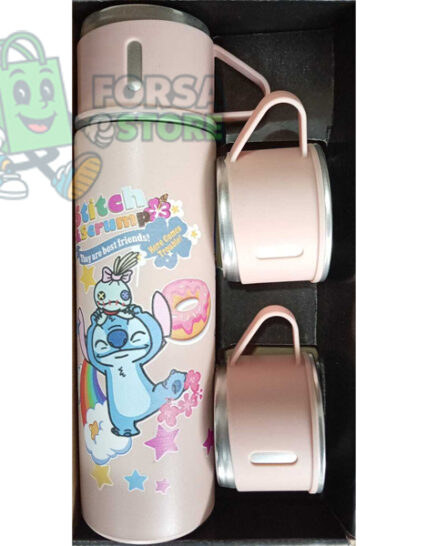 Ensemble de 2 tasses isothermes Stitch en acier inoxydable (rose clair)