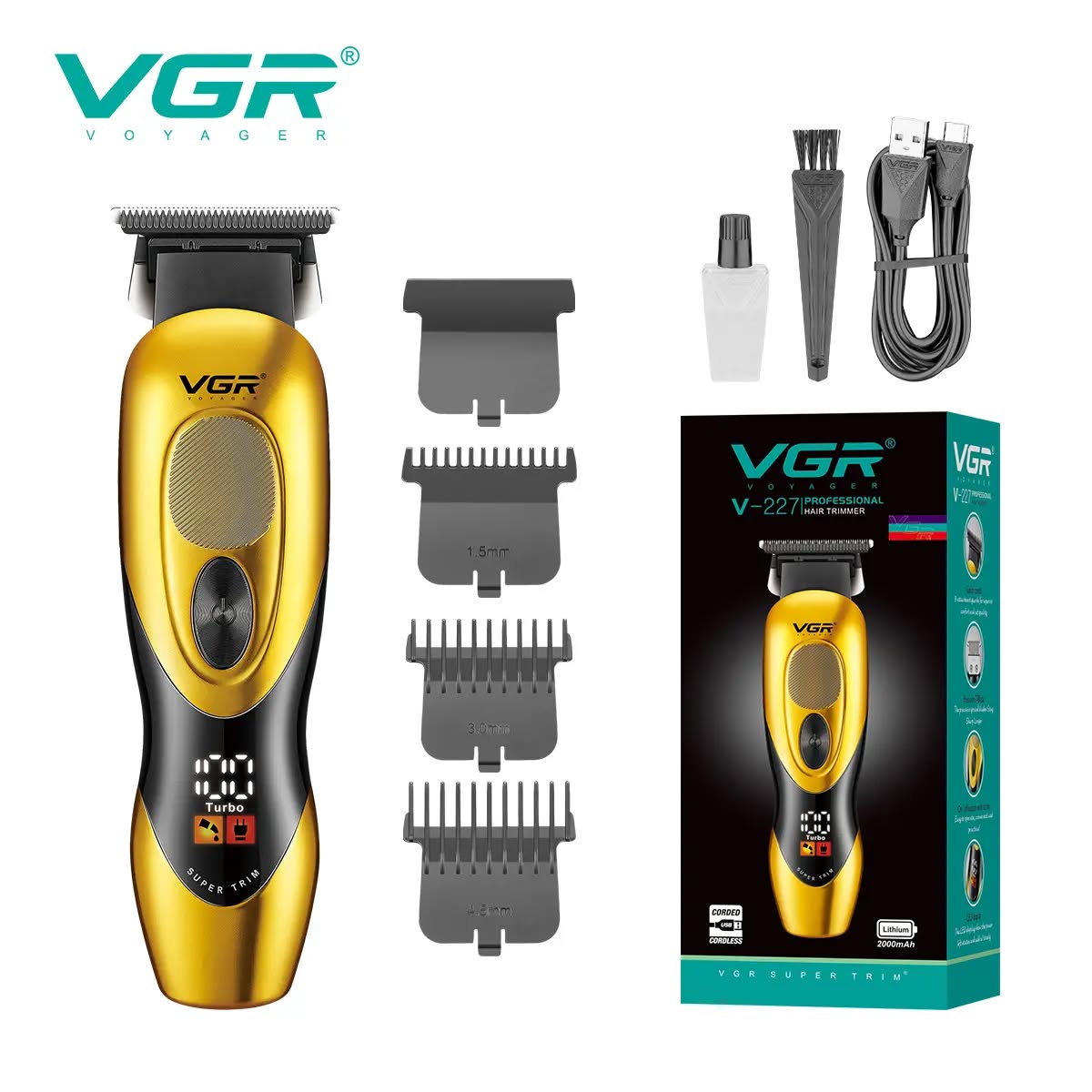 ماكينة قص الشعر VGR V-227 الاحترافية – لاسلكية بشفرات ستانلس ستيل وتيتانيوم، شحن USB، طول قص متغير ماكينة قص الشعر VGR V-227 الاحترافية – لاسلكية بشفرات ستانلس ستيل وتيتانيوم، شحن USB، طول قص متغير