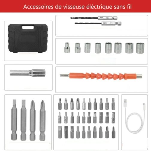Kit Tournevis Électrique Rechargeable 3.6V – 46 Pièces – Poignée Pivotante