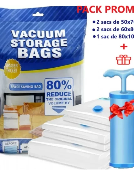 Pack 5 Sacs de rangement sous vide avec pompe
