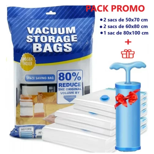 Pack 5 Sacs de rangement sous vide avec pompe