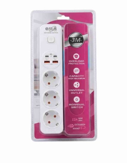 Multiprise SLM 3 Prises + 2 Port USB + 2 Port Type-C - Rallonge 3 mètre