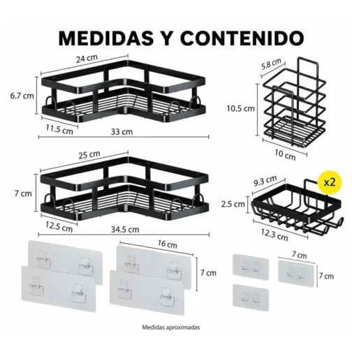 Organisateur d&rsquo;angle adhésif pour salle de bain, noir