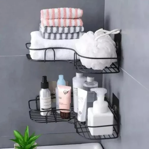 Organisateur d&rsquo;angle adhésif pour salle de bain, noir