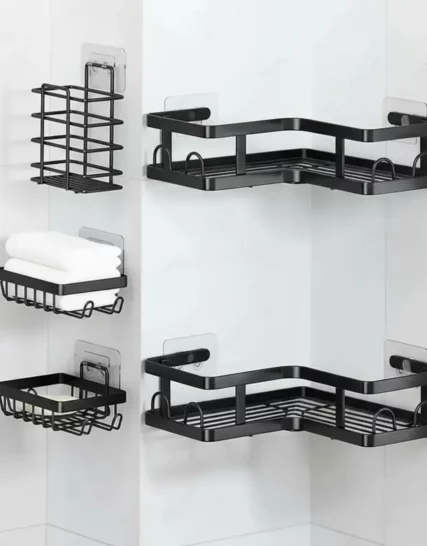 Organisateur d'angle adhésif pour salle de bain, noir