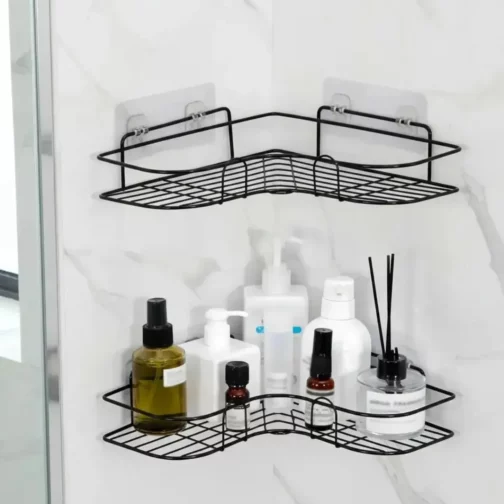 Organisateur d&rsquo;angle adhésif pour salle de bain, noir